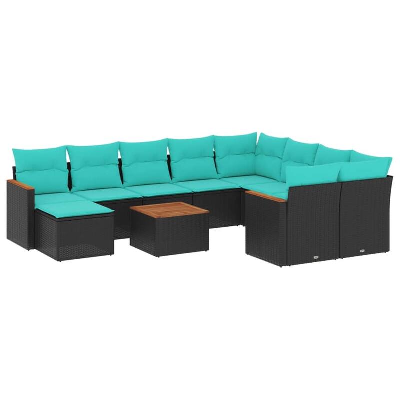 vidaXL 11 Piece Patio Sofa Set with Cushions Black Poly Rattan - 21.7x27.2x24.4