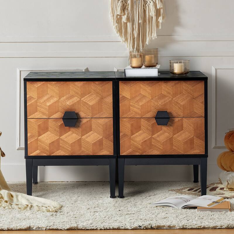 Apakah Modern 25"Tall 2-Drawer End Table with Charging Station and Adjustable Legs Set of 2 by HULALA HOME