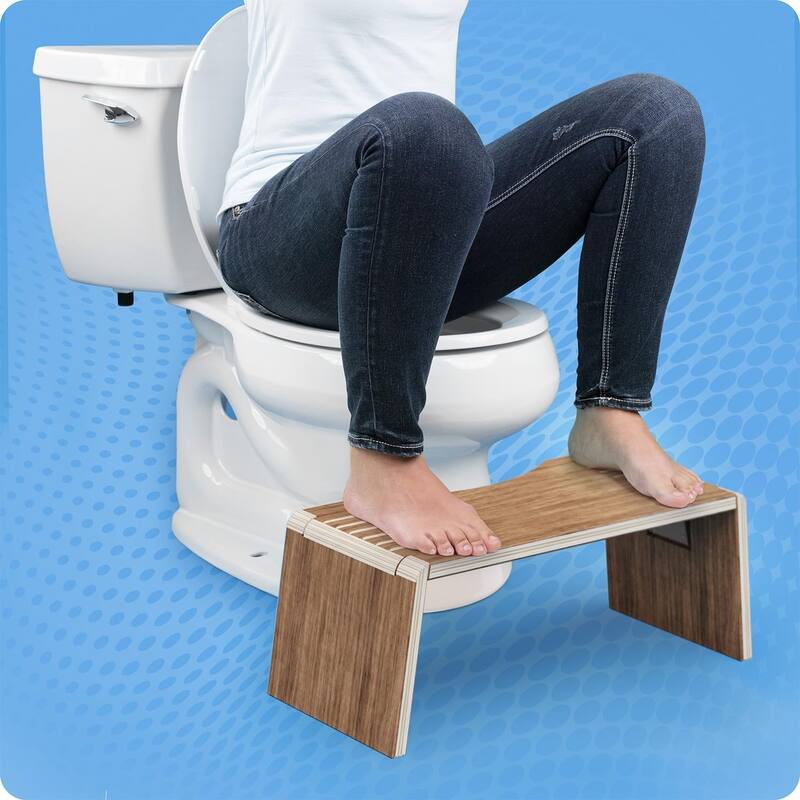 Squatty Potty Oslo Teak Folding Toilet Stool, Compact Stylish and Space-Saving Design for Better Bathroom Posture