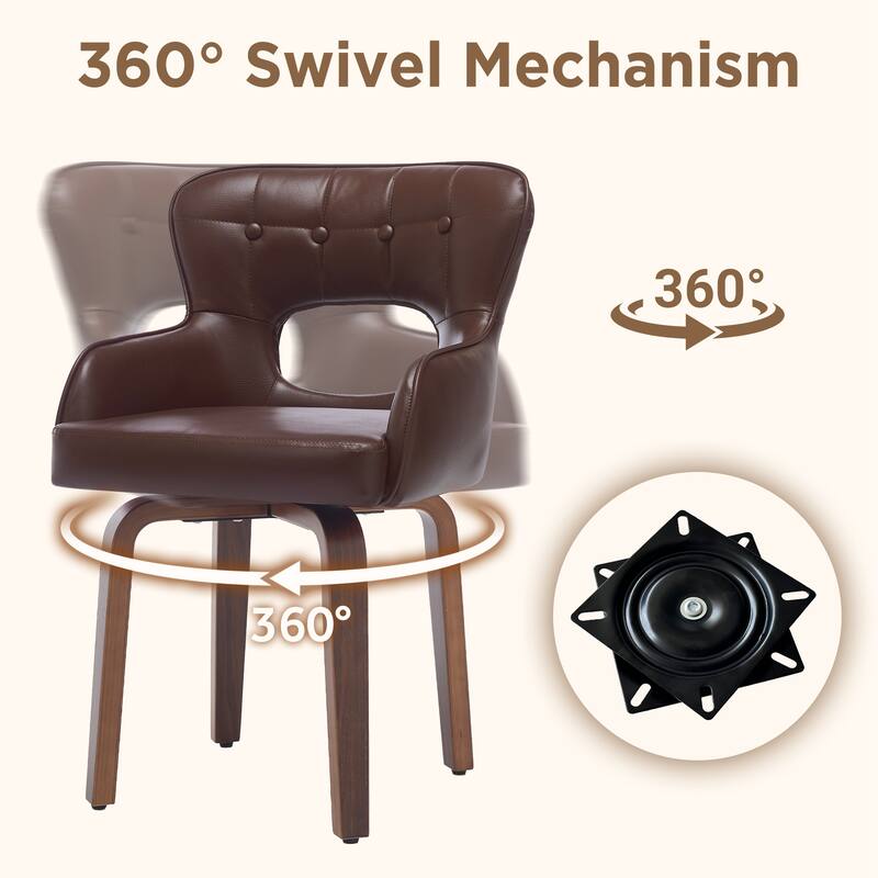 Bentwood Swivel Dining Chairs Set of 2/4/6, Faux Leather Upholstered Chairs Kitchen Chairs