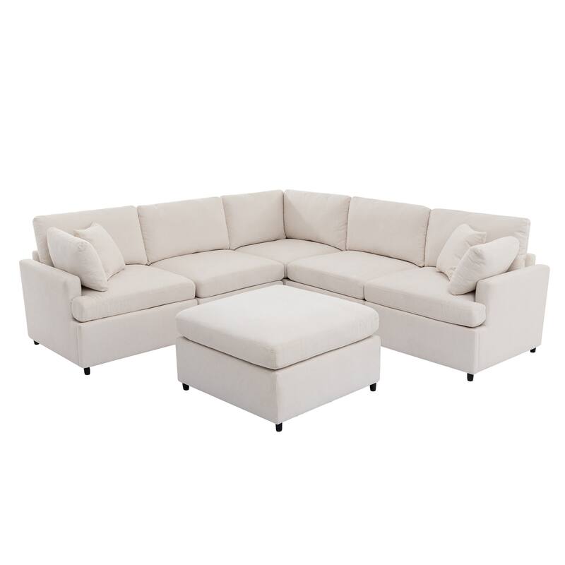 100.4" Polyester U-Shaped Modular Sectional Sofa with Removable Ottoman