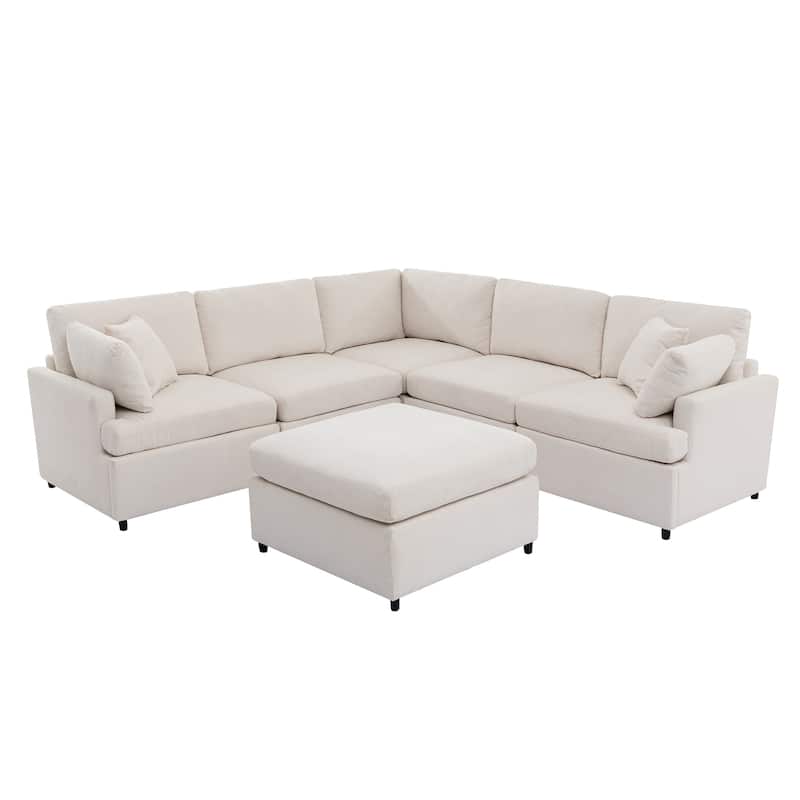 Modern Large U-Shape Sectional Sofa, with Removable Ottomans for Living Room (6-Seater)
