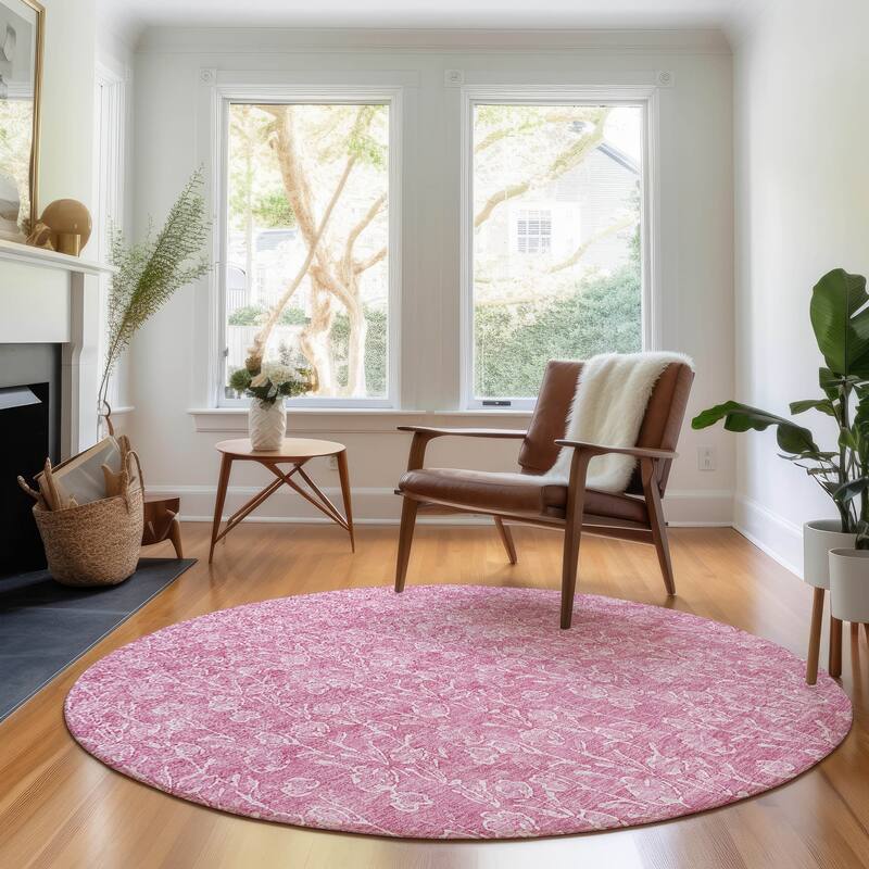 Premium Washable Super Soft Modern Floral Mayfield Rug - Blush - 8' x 8' - Round