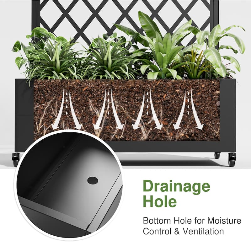 Raised Garden Bed Planter with Trellis Movable Planter Box with Lockable Wheels - 71*35