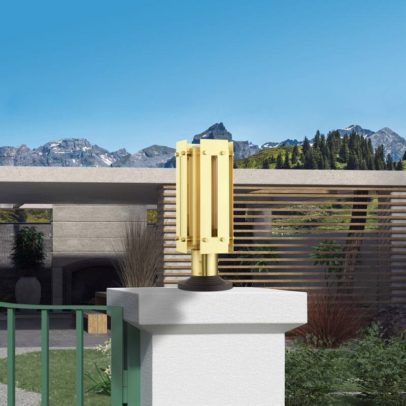 Livex Lighting 1-light Satin Brass Outdoor Post Top Lantern, 21774-12 - 6.625" Sq. x 16" H