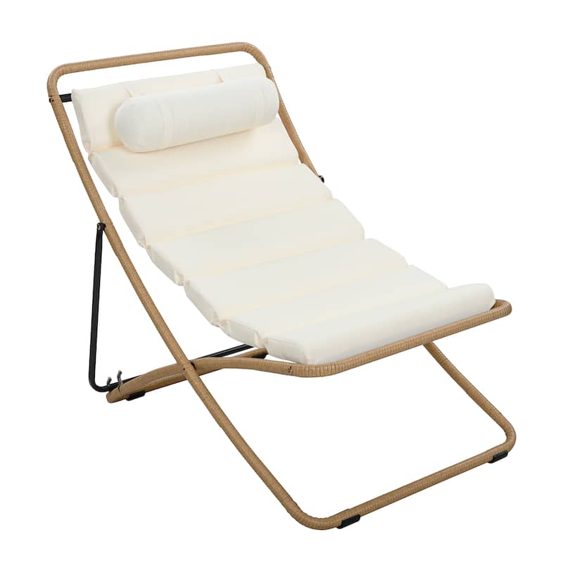 2-Piece Rattan-Wrapped Metal Frame Folding Outdoor Lounge Chair Set by Leisure Zone