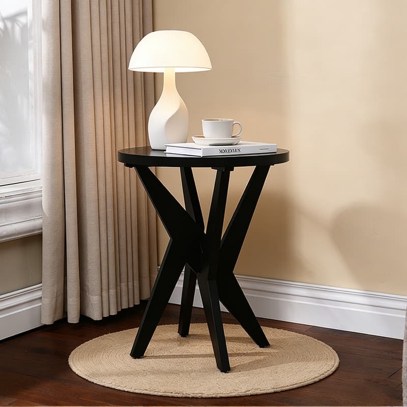Round Solid Wood Coffee Table - Single - Black