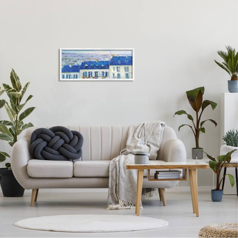 Stupell Vivid Blue Cityscape Buildings Flower Lined Houses Framed Wall Art, Design by JG Studios
