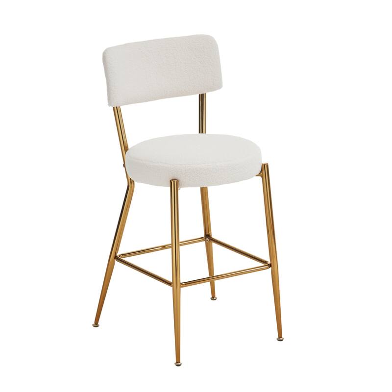 Set Of 4 Modern Teddy Fabric Upholstered Bar Stools - Metal Base High Stool - Suitable For Kitchen