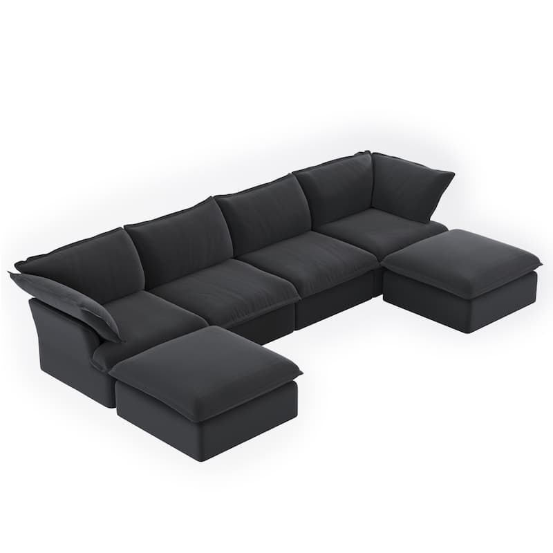 163" U-Shaped Convertible Modular Sectional Sofa, Down Filled Comfort Overstuffed Upholstered