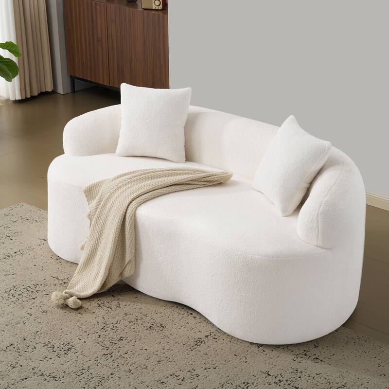 Cloud-like Curved Loveseat Sofa Teddy Fabric Compression Couch - White
