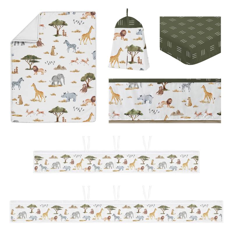 Jungle Animals Boy Girl Gender Neutral Sweet Jojo Designs 6p Crib Bedding + BreathableBaby Breathable Mesh Liner
