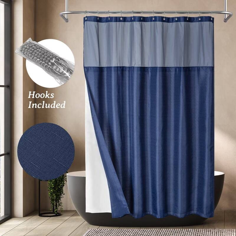 Slub Linen Texture Snap-in Liner Shower Curtain with Hooks