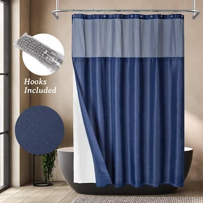 Slub Linen Texture Snap-in Liner Shower Curtain with Hooks