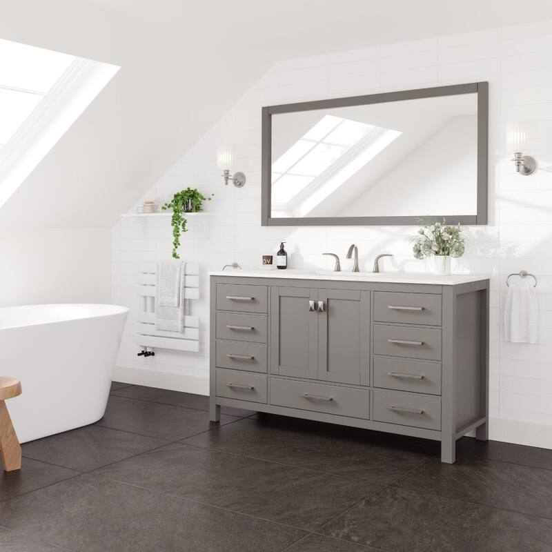 Eviva Aberdeen 60"W SS Bath Vanity with WH Carrara Quartz Top