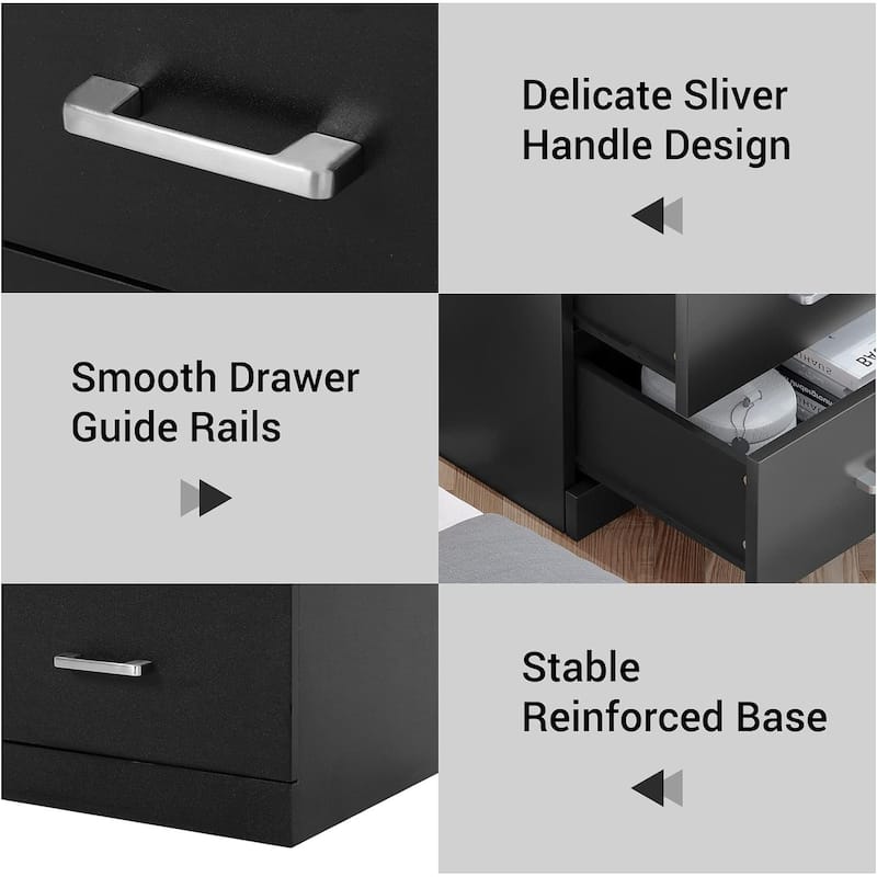 Nightstand with Open Storage 2 USB Ports Outlets 2 Drawers LED Light