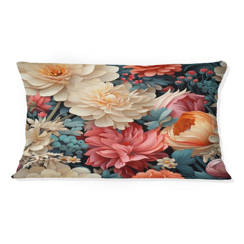 Designart "Fantasy Foliage Botanical Peonies Pattern" Floral Printed Throw Pillow