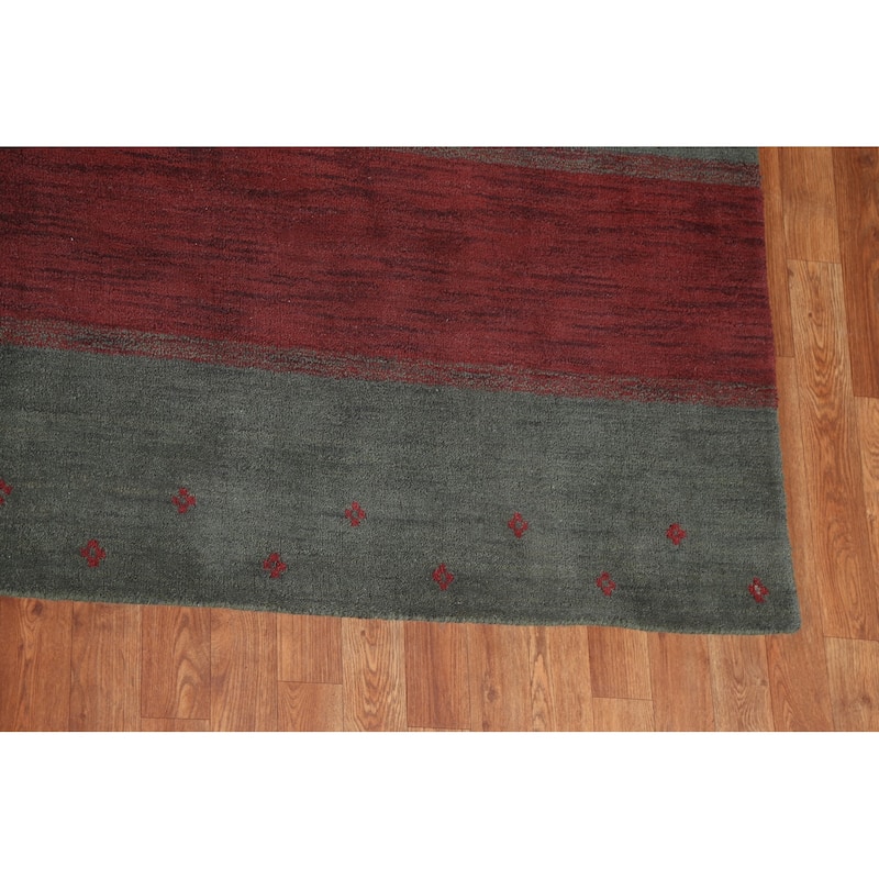 Decorative Contemporary Gabbeh Oriental Rug Hand-Knotted Wool Carpet - 9'8" x 9'10" Square
