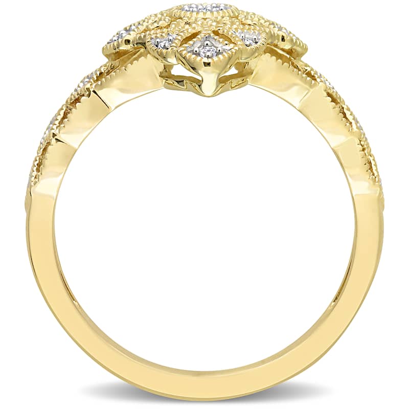 Miadora 10k Yellow Gold 1/10ct TDW Diamond Lace Ring