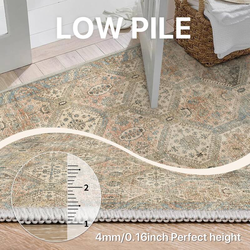 Mcow Vintage Wood-Tone Low-Pile Washable Non-Slip Area Rug