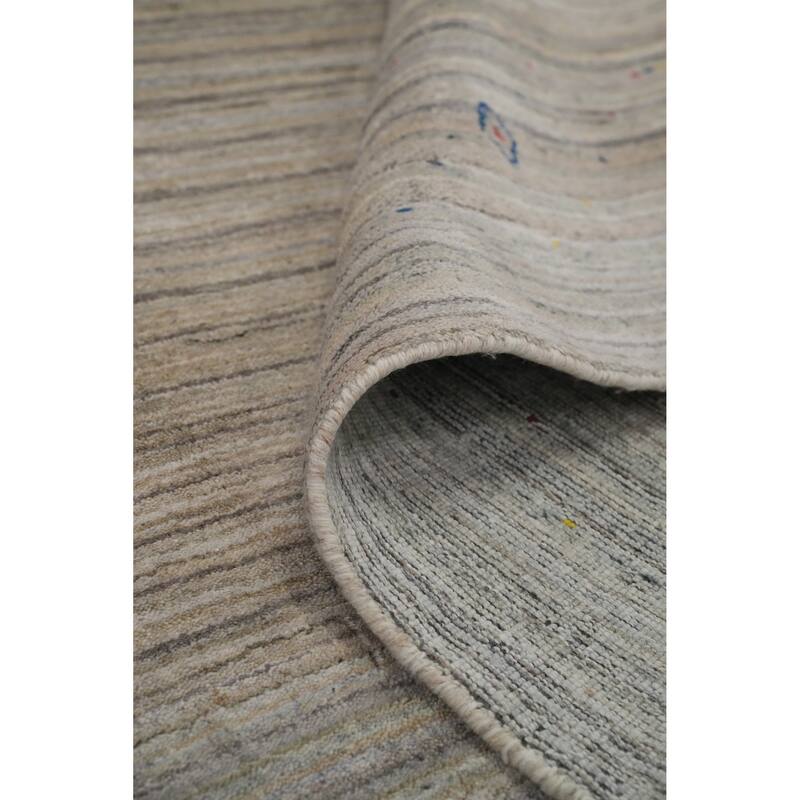Hand Knotted Oriental Viscose Silk Carpet Tribal Animal Pictorial Beige & Ivories Gabbeh Area Rug - 9' 1'' X 9' 4''