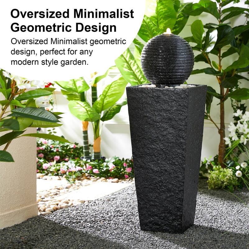 Demta Floating Pedestal Sphere Polyresin LED Garden Fountain with Pebbles by Havenside Home