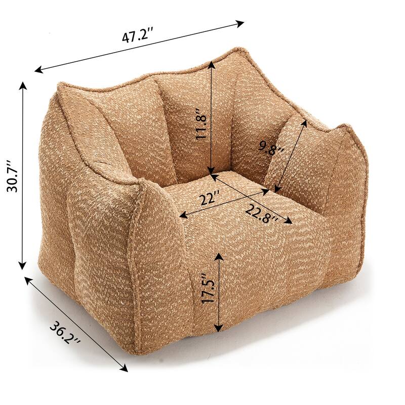 Modern Chenille Single Bean Bag Chair Square Lazy Sofa with Armrests for Living Room Bedroom Lounge
