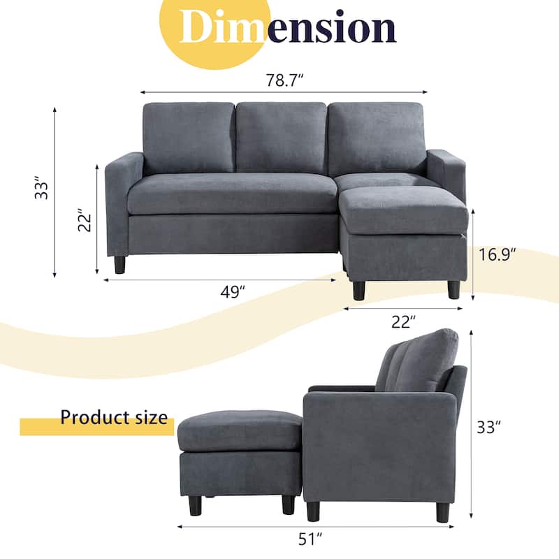 Futzca Modern Convertible Sectional Sofa L-Shaped Couch
