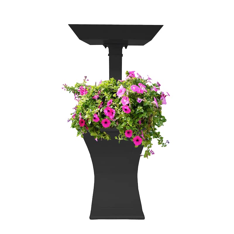 Modern Square Cast Aluminum Metal 40-in Bird Bath and Planter Vase Combo - Black