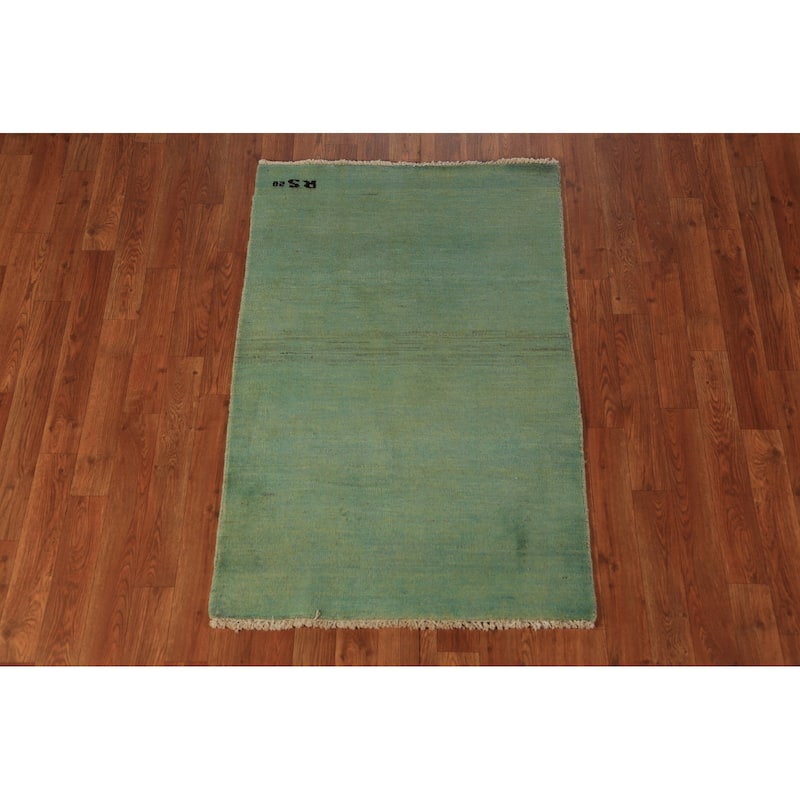Green Gabbeh Oriental Rug Handmade Wool Carpet - 2'7" x 3'11"