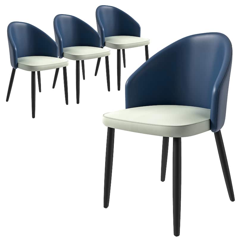 Upholstered Dining Chair in Leather/Fabric/Boucle with Wood Legs Set of 4 Paradiso Collection - Blue White