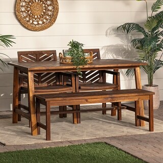 Walker Edison 4-Piece Acacia Wood Outdoor Chevron Dining Set - Bed Bath ...
