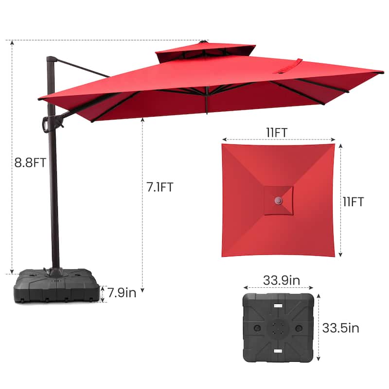 11 x 11 FT Outdoor Patio Cantilever Umbrella with Crank and 360 Degrees Rotation
