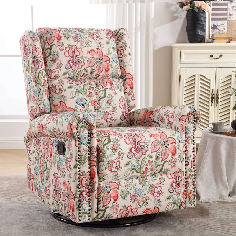 HOMYKA Floral Manual Recliner Swivel Rocking Chair Upholstered Glider