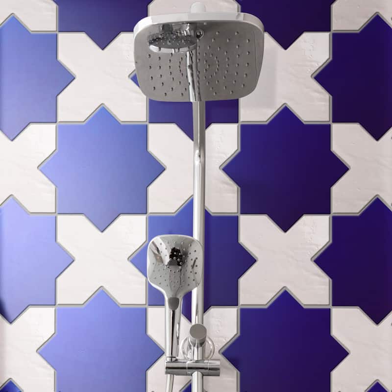 Merola Tile Argile Star Blue with Bianco Cross 7" x 14" Porcelain Floor and Wall Tile - Kit (2 Tiles)