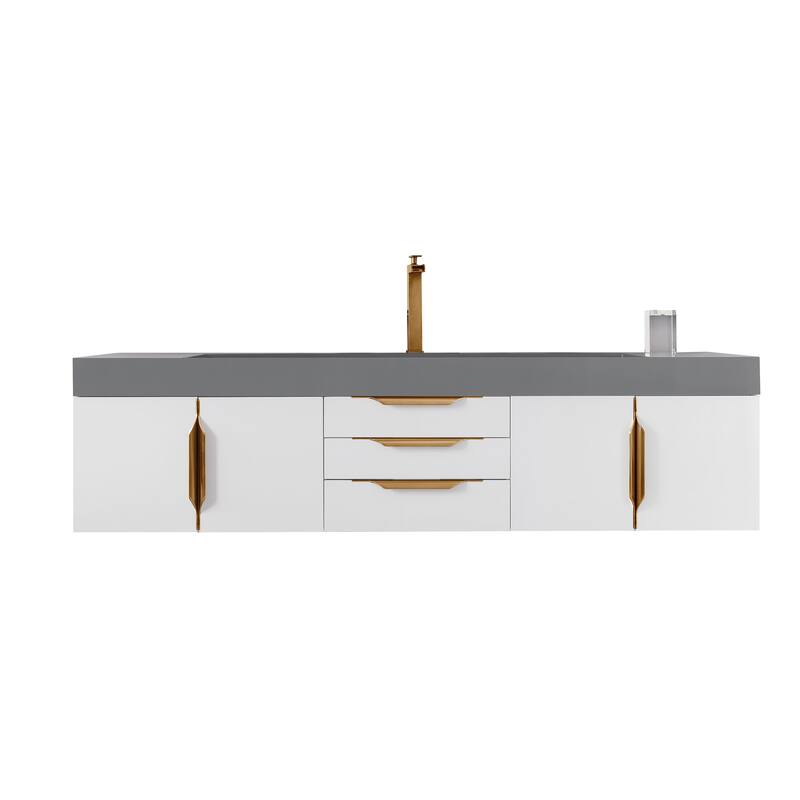 James Martin Vanities Mercer Island 72" Single Vanity, Glossy White with Radiant Gold Hardware