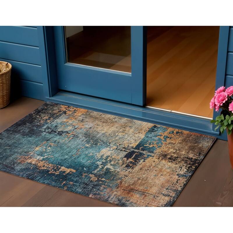 HomeRoots Abstract Transitional Rectangle Outdoor Rug - 3' x 5'