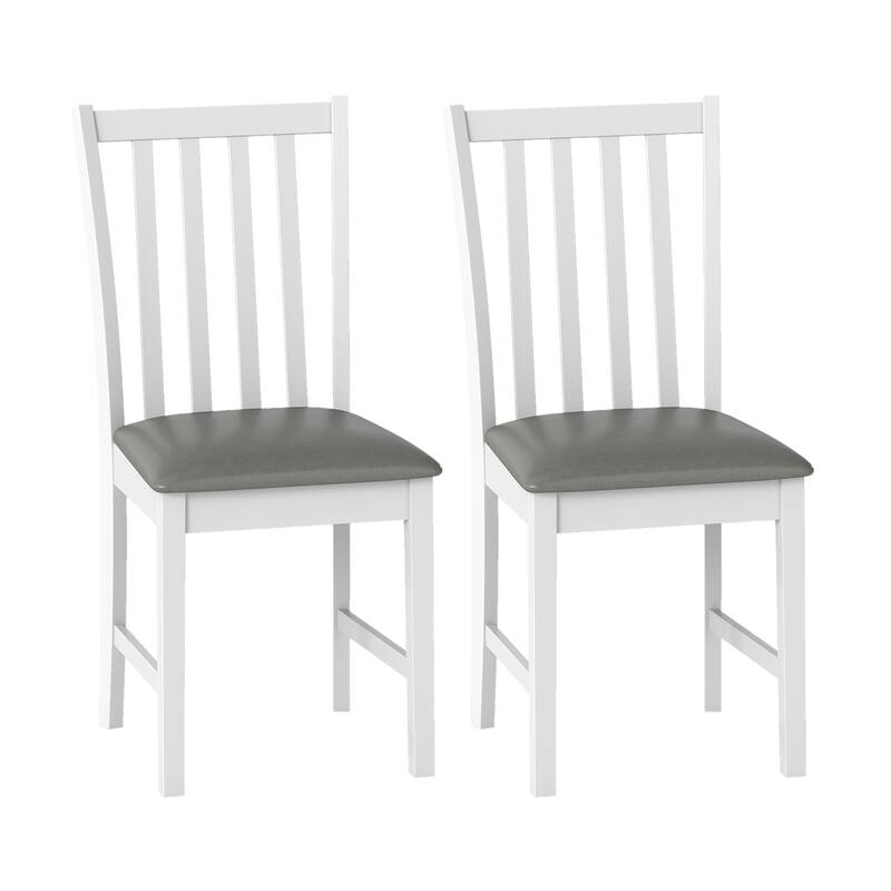 Set of 2 Upholstered Dining Chairs with PVC Leather Seats and Rubber Wood Legs Kitchen Chairs - 16" x 20" x 36" - White