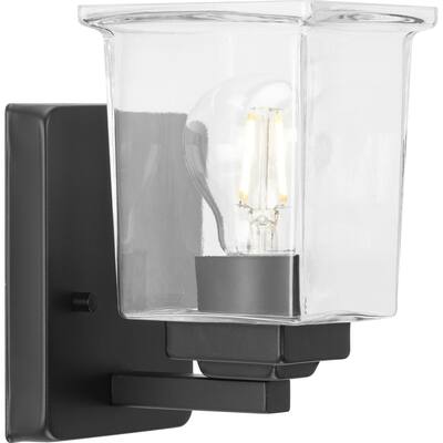 Gilmour Collection One-Light Matte Black Clear Glass Bath Vanity Light - 4.5 in x 5.5 in x 7 in