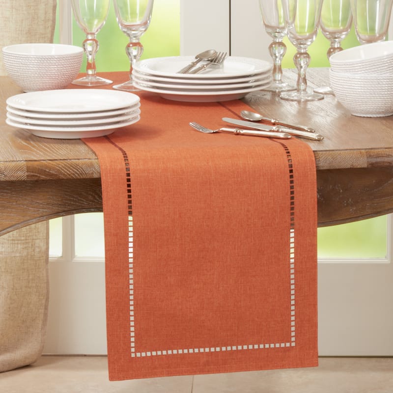 Table Runner with Laser-cut Hemstitch - 14"x120" - Rust