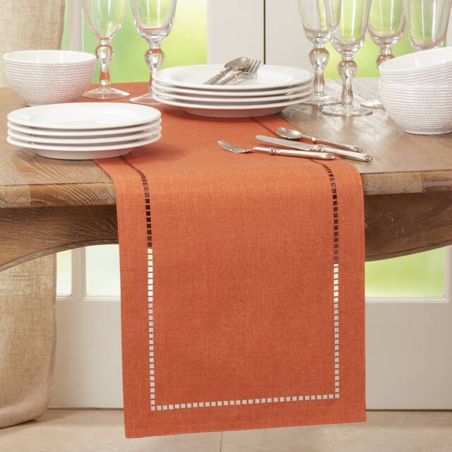 Table Runner with Laser-cut Hemstitch - Rust - 14"x120"