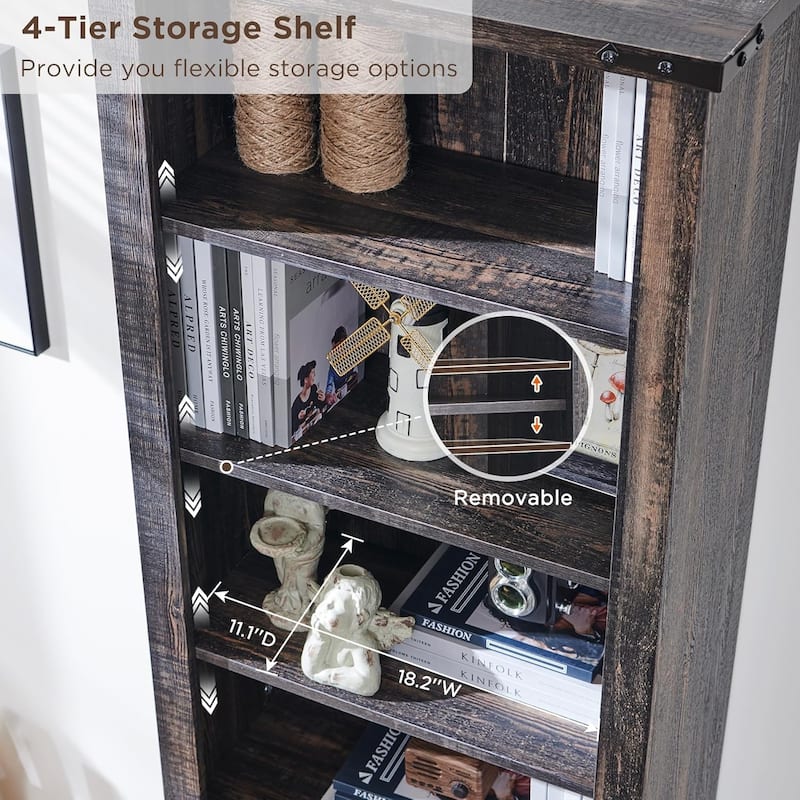 72" Tall Farmhouse Bookcase, Rustic Wood Bookshlef for Home Office