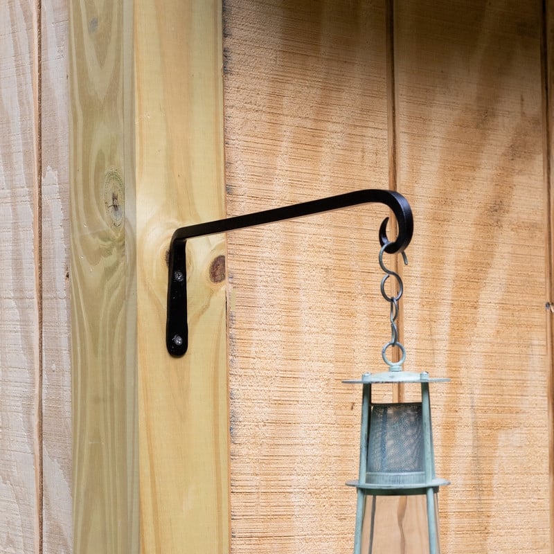 Achla Designs Set of 2 Straight Down Curled Wall Brackets, 12 Inch Tall, Black Powder Coat Finish