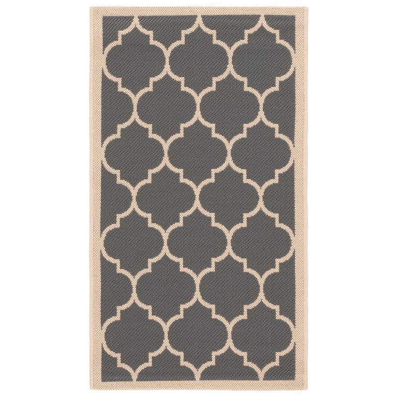 SAFAVIEH Courtyard Sibel Indoor /Outdoor Waterproof Patio Backyard Rug - 2' x 3'7" - Anthracite/Beige