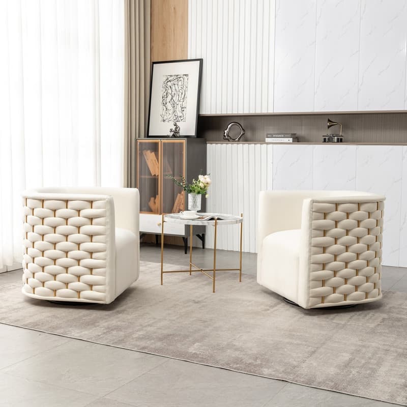 Modern Glam Velvet Upholstered 360 Degree Swivel Barrel Chair Set of 2