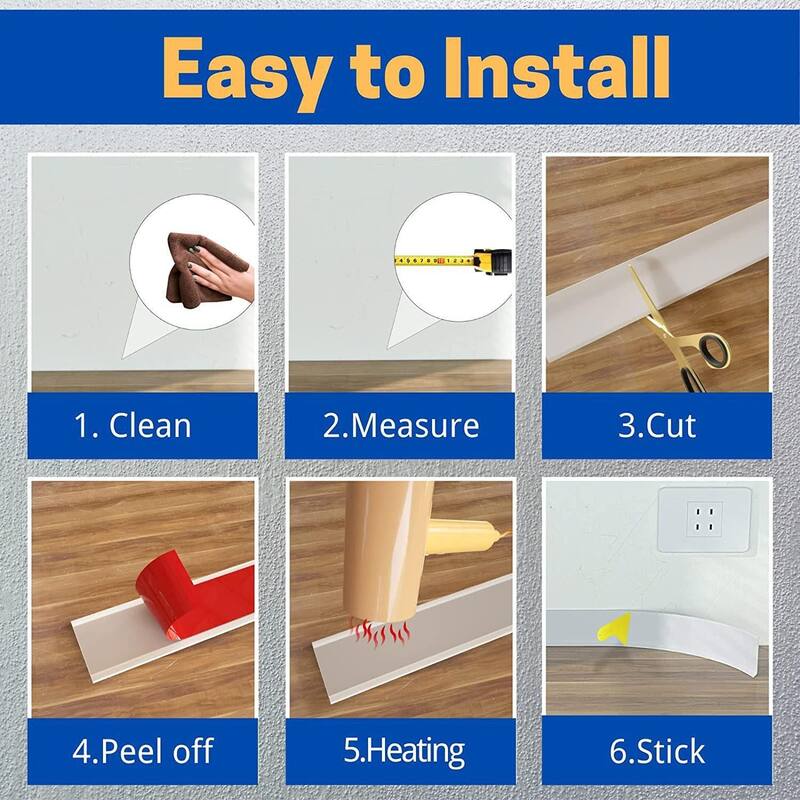 4in x 40ft Self-Adhesive PVC Flexible Baseboard Moulding Trim
