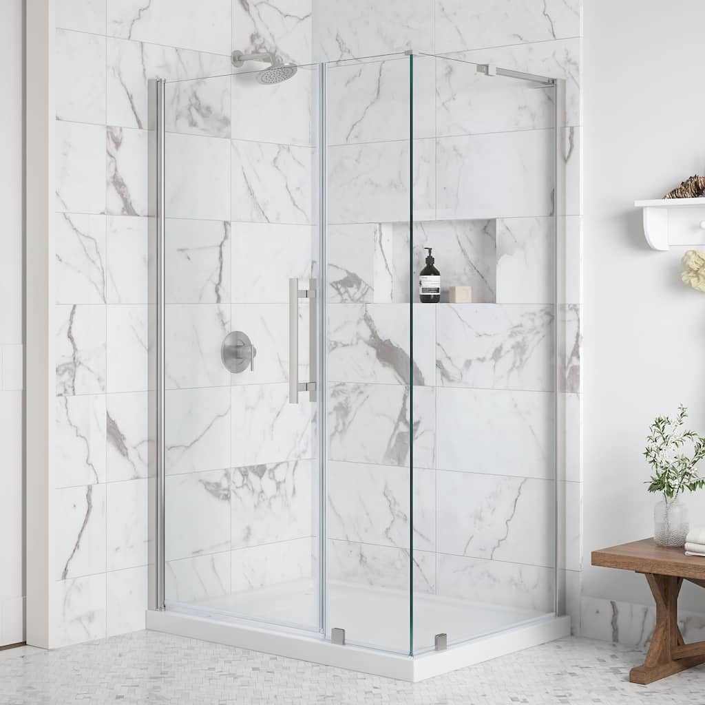 OVE Breeze Pivot Corner Frameless Pivot Shower Door Kit with Base Pan
