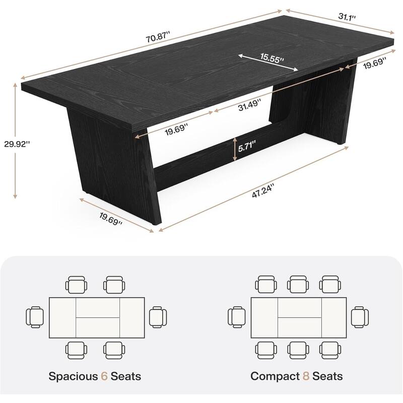 70.87-Inch Wood Dining Table, Large Dining Room Table for 6-8 People, Kitchen Dinner Table