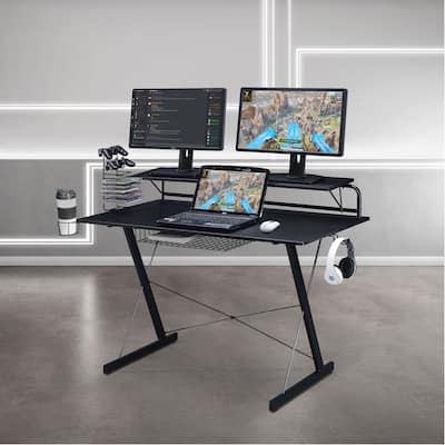 Techni Sport TS-200 Carbon Computer Gaming Desk with Shelving