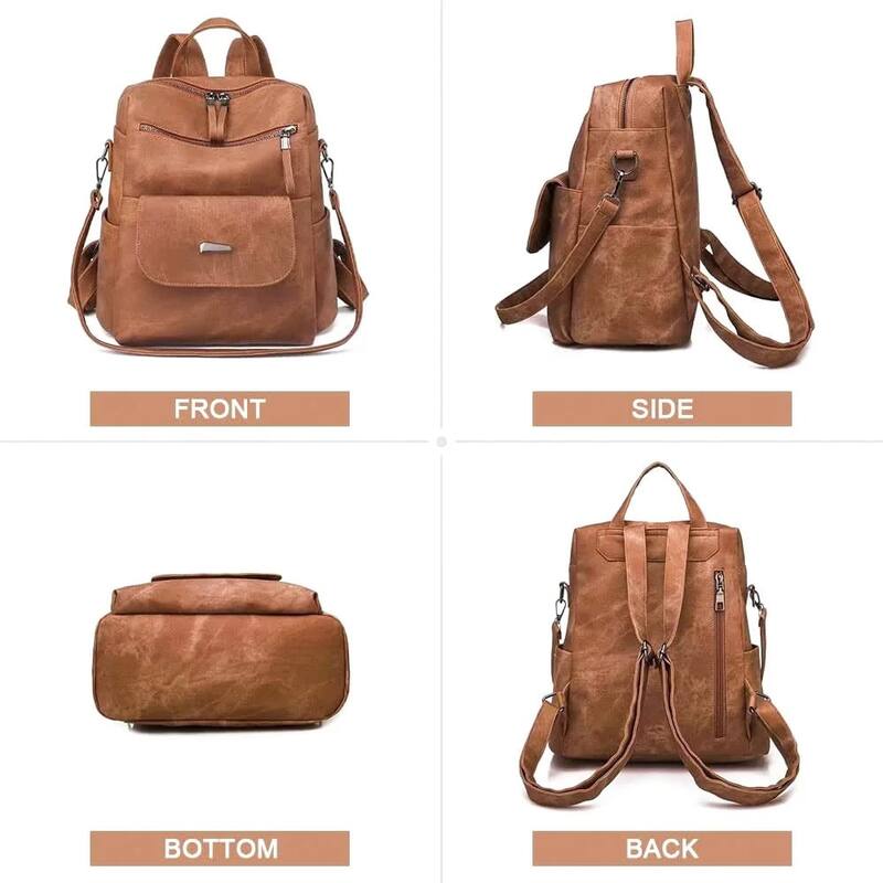 Women's Anti-Theft Leather Backpack, 8-Pocket Work Travel Organizer
